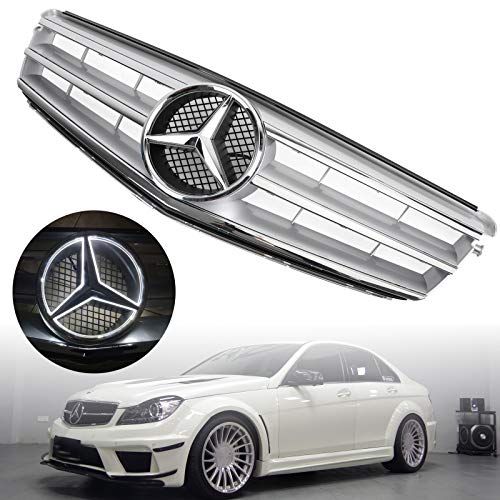 Topteng Front Grille with LED Emblem, Front Upper Grill Grille Replacement for BENZ W204 C300 C350 2008-2014, NOT fit on C63 AMG