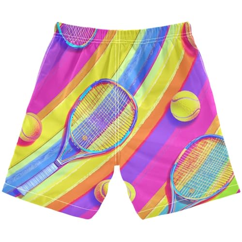 Boys Beach Board Shorts Tennis Ball Stripe Swim Trunk Teen Swimwear2