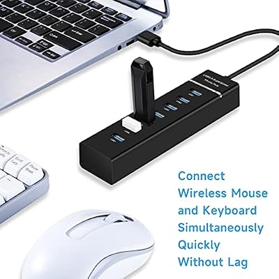7-Port USB Hub, YaimhSound Multiple USB, 6 Port USB Hub, USB 3.0 USB 2.0 Hub, USB Splitter for Laptop, PC, Keyboard, Mouse, SSD, Dell, HP, Lenovo, MacBook, Acer, Surface, 1ft