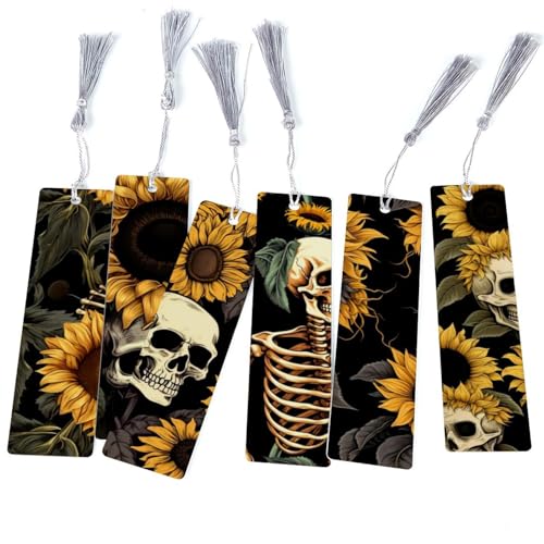 Marque-pages tendance tête de mort et tournesols pour livre de poche et roman