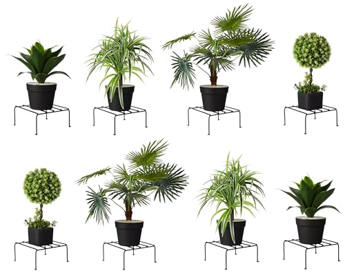 Image of Amazon Brand - Solimo Metal Flower Pot Stand (Black, Set of 8, Square) | Gamla Stand for Home | Plant Stand for Balcony | Premium Flower Pot Stand | Plant Stand for Living Room