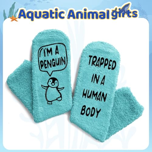 HAPPYPOP Penguin Gifts for Women Men - Fuzzy Green Socks Animal Gifts Teens, Funny Penguin Socks3