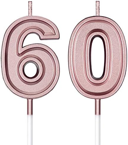 BBTO 60th Birthday Candles Cake Number Candles Happy Birthday Cake Topper Decorations for Birthday Wedding Anniversary Celebration Supplies (Rose Gold)