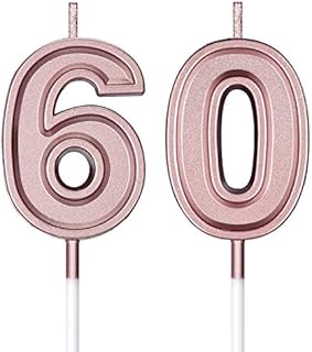 BBTO 60th Birthday Candles Cake Number Candles Happy Birthday Cake Topper Decorations for Birthday Wedding Anniversary Celebration Supplies (Rose Gold)