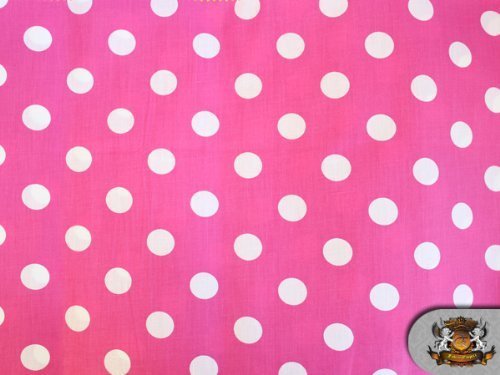 Polycotton Printed POLKA DOTS WHITE PINK BACKGROUND Fabric By the Yard