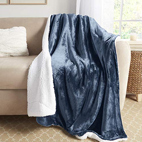 Genteele Sherpa Blanket - 60 X 70 Inch Fuzzy, Super Soft Throw Blankets For Couch, Bed & Sofa - Cozy, Plush Reversible Fleece Blanket Alternative - Navy/White #TOP1