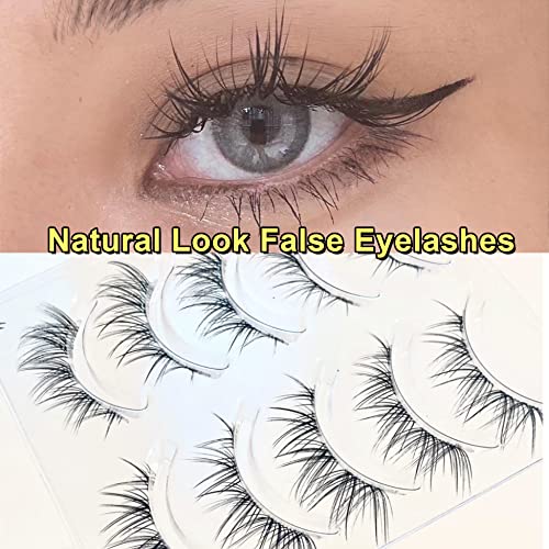 False Eyelashes Cluster Lashes Natural Look, Wispy Manga Eyelash Extensions Strip Cat Eye Lashes Pack With Clear Band Short Anime Korean Fake Eyelash 10 Pairs Alicrown #TOP2
