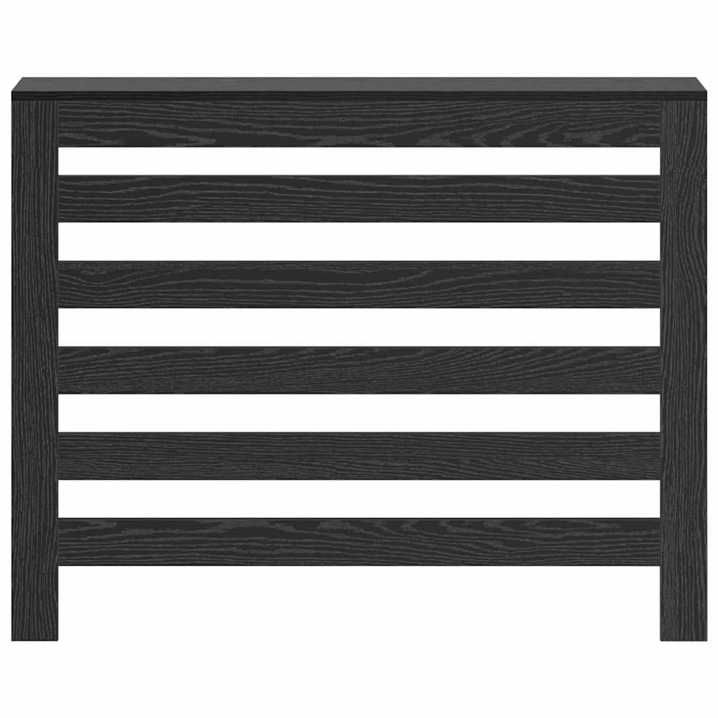 Heizkörperabdeckung Schwarz Eichen-Optik aus Holzwerkstoff 104 x 20 x 82 cm mit oberem Regal und vertikalen Latten, für Innenbereich, moderne Wohnraumlösung mit effizientem Wärmefluss