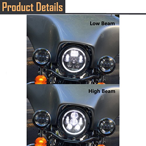 ROCCS Harley 7" RGB LED Halo Headlight, Dot Approved 7inch Headlamp fits Motorcycle Tour FLD Softail Heritage Softail Street Glide Electra Glide Road King Yamaha V-Star Road Star Wrangler - Thumbnail 6
