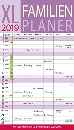 XL Familienplaner 239719 2019: Familienkalender mit 6 breiten Spalten. Hochwertiger Familientimer mi XL Familienplaner 239719 2019: Familienkalender mit 6 breiten Spalten. Hochwertiger Familientimer mi