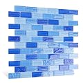 Adedeo Glass Tile Mosaic Backsplash Mixed Blue 12 x 12 Inch Glossy Pool Glass Tile Square Mosaic Tiles for Swimming Kitchen Bathroom Shower Waterline Fountain Spa Wall (5-Pack, 5 sq.ft.)