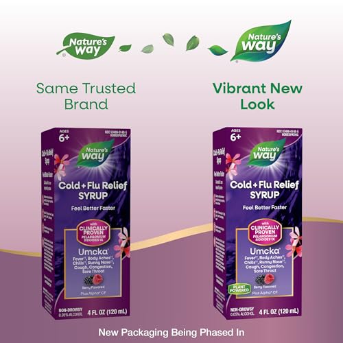 image for Nature's Way Cold+Flu Relief Syrup, Umcka, Fever*, Sore Throat, Cough,