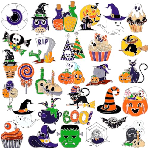 Image of Landical 30 /60 Pcs Cute Enamel Pins Bulk Plant Flower Animal Halloween Gothic Fall Pumpkin Cartoon Lapel Pin Brooches Jewelry Gift for Backpack Clothes Hats Accessories