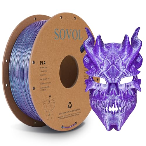 Sovol Silk PLA Filament with Blue Glitter 1kg 1.75mm, Color Changeable 3D Printer Filament 2.2lbs, Chameleon Shiny PLA Material +/-0.03mm, Shimmering 3D Printing Filament, Nebula Purple