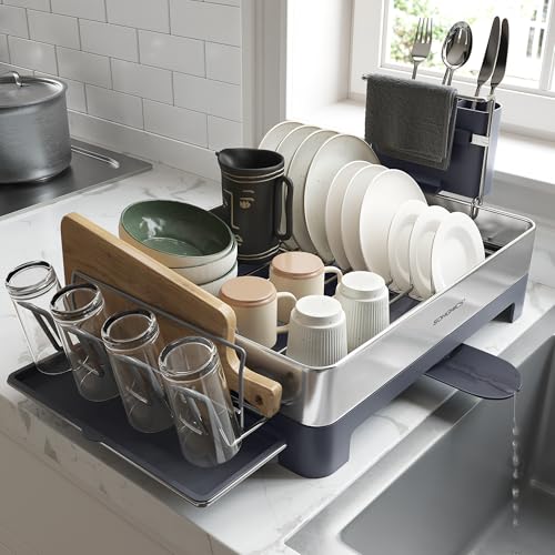 Image of SONGMICS Dish Drying Rack, Stainless Steel, Rotatable Spout