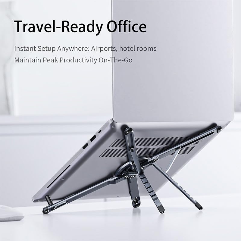 Image of EDNITA Foldable Magnetic Laptop Stand for Desk, Adjustable Portable Aluminum Notebook Holder, Compact Ergonomic Laptop Riser for MacBook, Laptops, Mobile & Tablets with Magnetic Feature
