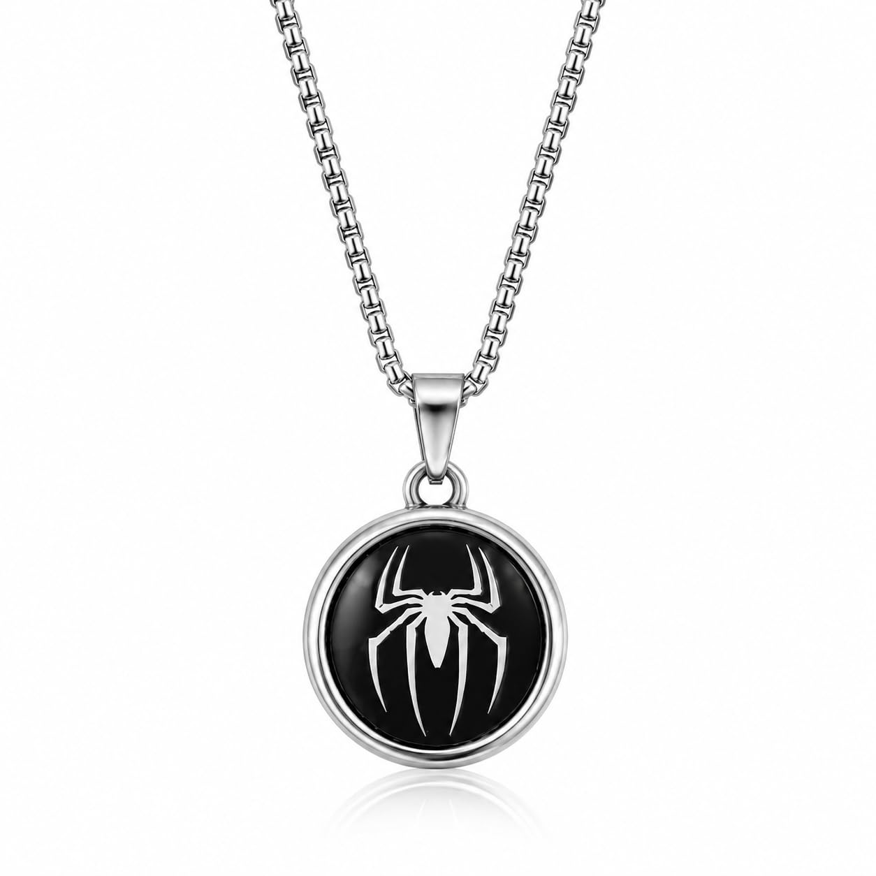 Spider Logo Pendant Necklace for Men & Boys | Black Round Spider Symbol Pendant with Stainless Steel Chain | Superhero Inspired Fashion Jewellery | Daily Wear Gift Accessory-image-30
