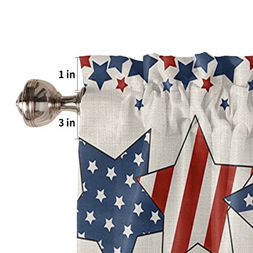 Window Valances Independence Day American Flag Patriot Pentagram Red And Blue Valance For Living Room, Rod Pocket Valances Small Kitchen Curtain Valance Light Filtering Bathroom Decor Curtain 54"X18" #TOP4