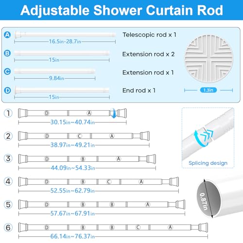 Image of MEXAU 1Pack Spring Tension Curtain Rods 31-76 Inch White Shower Curtain Rod