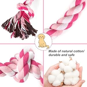 Dog Rope Toys 3 Knots Chew Rope Toy for Small Medium and Large Dogs Natural Cotton Dog Pull Rope for Tug of War and Teeth Cleaning pink  Cucciolini Doodles Dog rope toys 3 knots chew rope toy for small medium and large dogs natural cotton dog pull rope for tug of war and teeth cleaning pink   cucciolini doodles