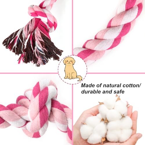 Dog Rope Toys 3 Knots Chew Rope Toy for Small Medium and Large Dogs Natural Cotton Dog Pull Rope for Tug of War and Teeth Cleaning pink  Cucciolini Doodles Dog rope toys 3 knots chew rope toy for small medium and large dogs natural cotton dog pull rope for tug of war and teeth cleaning pink   cucciolini doodles
