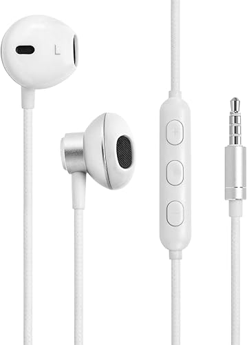 Auriculares con cable con micrófono, medio intrauditivo de 0.138 in con cable con controlador multifunción en línea, blanco disponible en Yaxa El Salvador