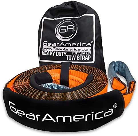 GearAmerica Tow Straps Heavy Duty with Loops 3" x 20' – 30,000 lbs Break Strength – Emergency Off Road Towing Rope & Winch Extension – Triple Reinforced Loops, Protective Sleeves & Storage Bag