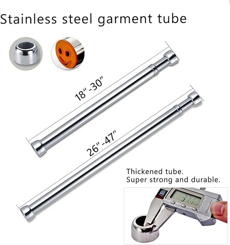 Miniatura 2 de Barra de armario ajustable de 18 a 30 pulgadas, barra colgante de pared para armario, barra de armario de acero inoxidable 304 de alta calidad con