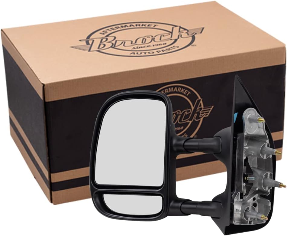 Brock Replacement Drivers Manual Tow Telescopic Side View Mirror Dual Arms Double Swing Compatible with 03-16 E-Series Van 7C2Z17683DA