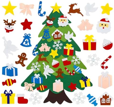 3.2Ft DIY Felt Christmas Tree Set, 25 Hanging Ornaments Felt Christmas Tree Wall Craft Kits for Xmas Party Office Decoration, New Year Door Wall Decorations