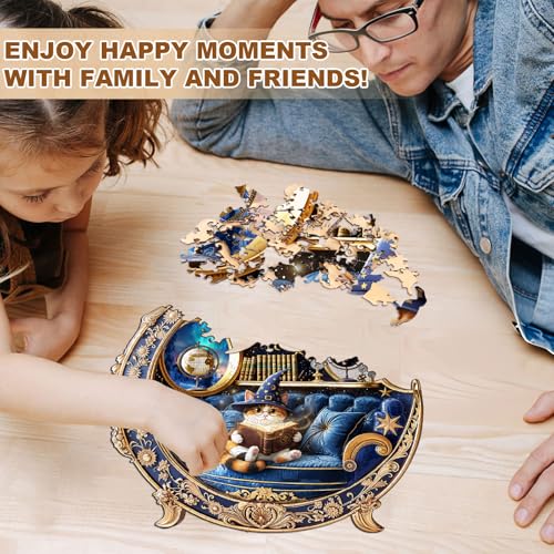 Jigfoxy Wooden Puzzle for Adults, Magic Cat Jigsaw Puzzles for Adult, Unique Animal Shape Wood Cut Puzzles, Christmas Thanksgiving Gifts for Friends Family (M-11.4 * 11.4in-180pcs) - Image 2