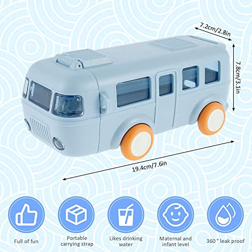 Image of Zollyss Baby Water Bottle | Water Bottle 500 ml with Straw | Cartoon Bus Design | One-Button Press Lock | School Bottle for Toddlers & Kids (Blue)