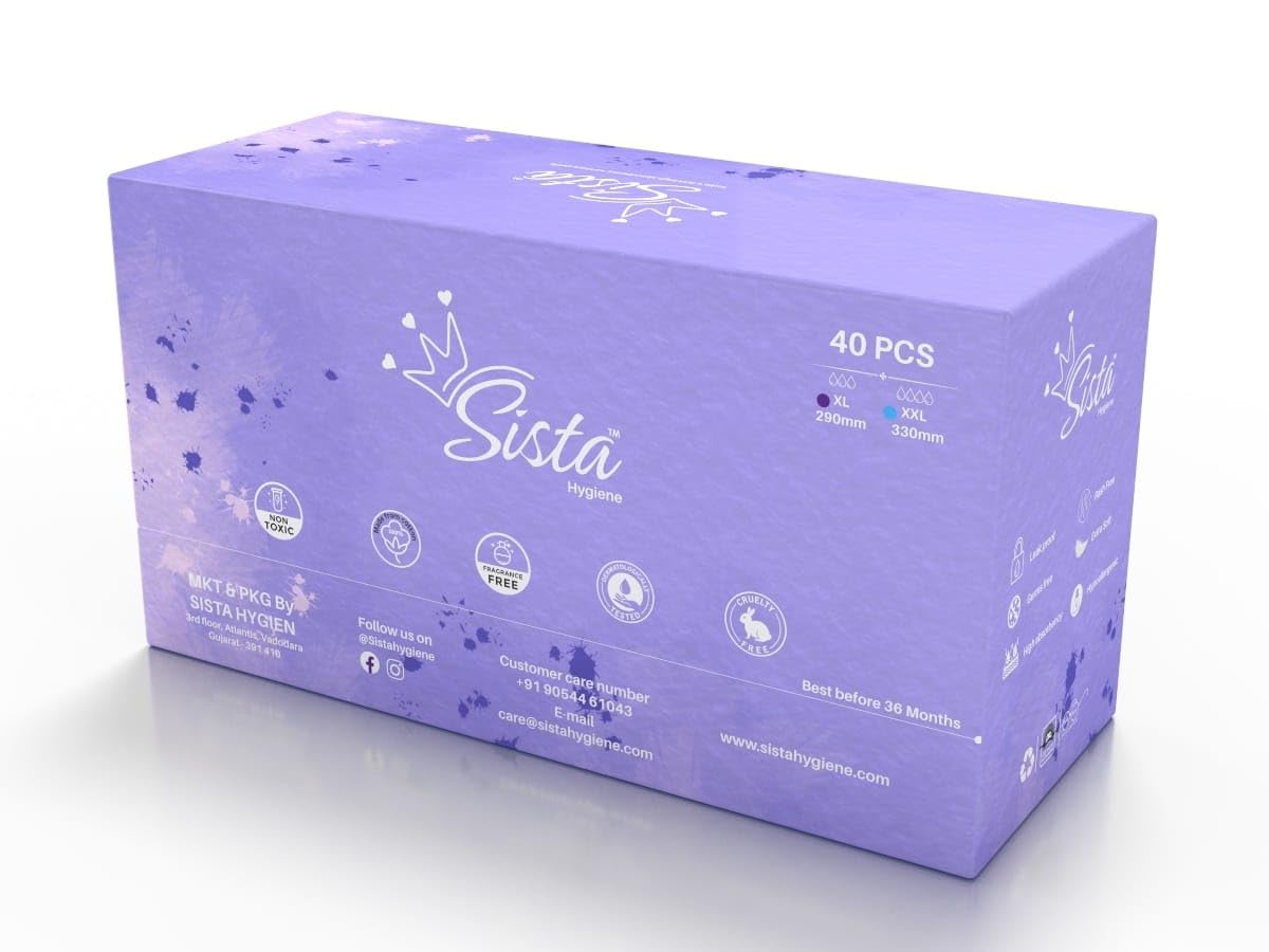 SISTA HYGIENE Sanitary Pads for Women | 100% Organic Sanitary Pads | 3X Times High Absorption Cotton Thin Maternity Sanitary Pads for Women | Soft & Rash Free Sanitary Pad (Pack of 40 XXL) (B0CGNFMVT3) Amazon Price History, Amazon Price Tracker