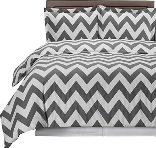Sheetsnthings King/California King - Chevron- Grey With White- 3Pc Duvet Cover Set 100% Cotton Fiber Reactive Prints Duvet #TOP17