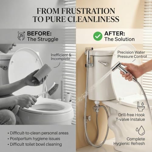 Handheld Bidet Sprayer for Toilet, Stainless Steel Metal Made Baby Cloth Diaper Spraying Kit, Bathroom Toilet Bidet Attachment Set for Bathing Pets and Feminine Hygiene (1, Chrome) by BARROCK - Used condition - Image 7