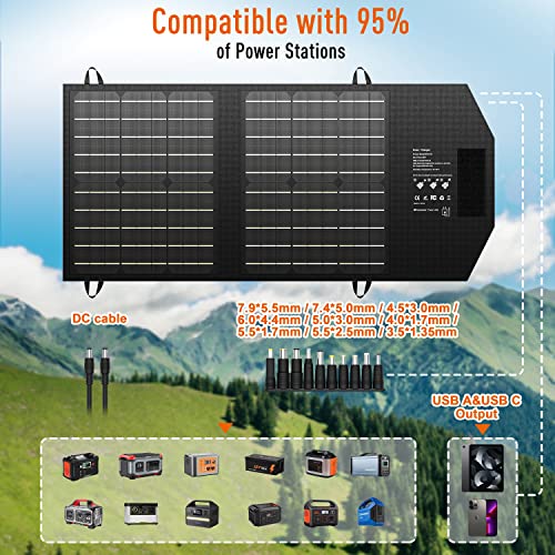 Rorood Portable Solar Panel, 30W Solar Panels Foldable Solar Charger Ipx3 Waterproof High-Efficiency Solar Panel With 18V Dc, Qc3.0, Usb C, 10Pcs Connectors Fits Universal Power Station, Camping #TOP5