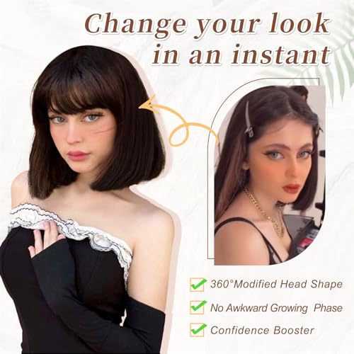 Vigorous Bangs Hair Clip, 360° Cover Clip in Bangs Real Human Hair 100% Human Hair Straight Hair Pieces for Women with Thinning Hairs (Dark Brown)