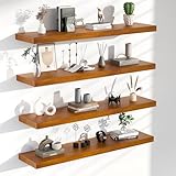 TEDIDUWA Floating Shelves for Wall, 48 Inch Extra Long Brown Wall Shelves, Set of 4, Hanging Invisible Brackets Floating Shelves for Living Room,Bedroom,and Kitchen
