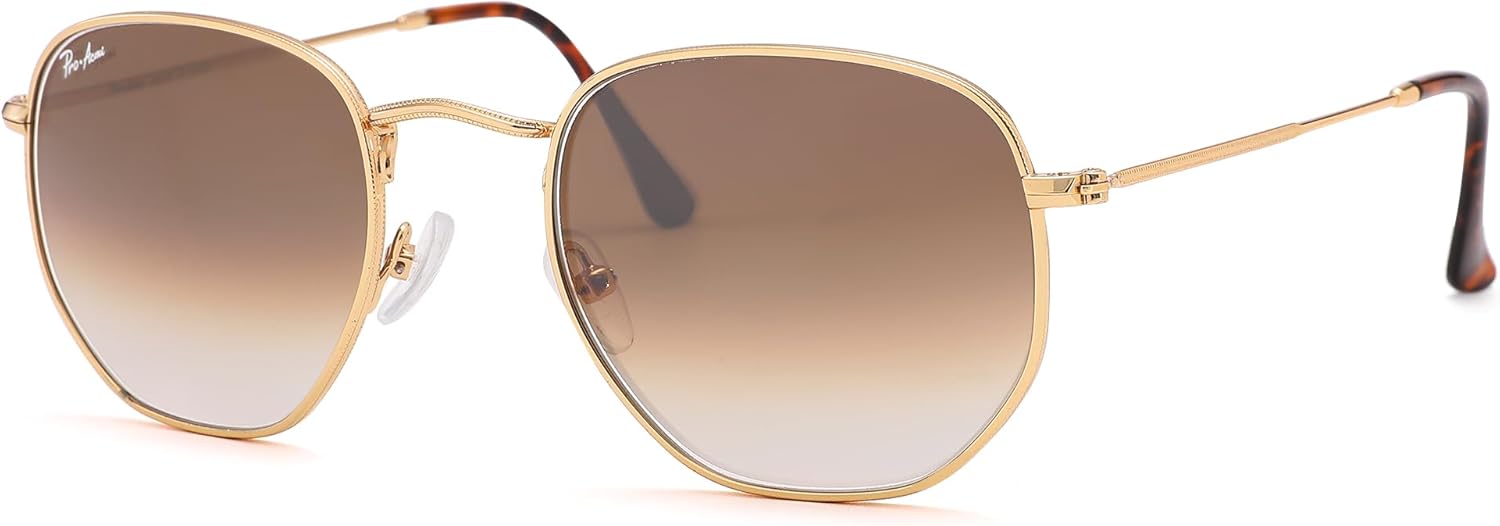 Pro Acme Small Square Sunglasses for Women Men 100% Real Glass Lens Hexagonal Frame