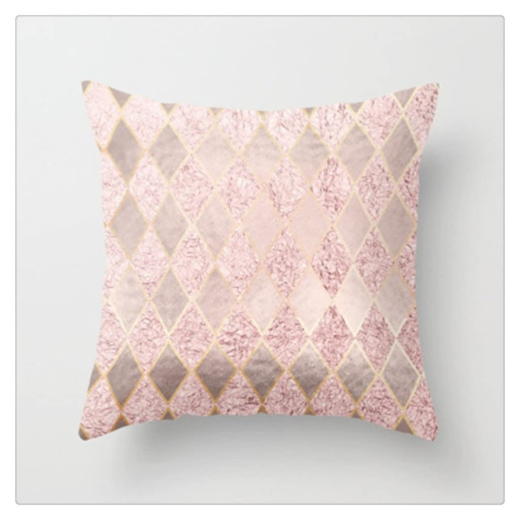 MFJGHU Rose Gold Pillowcase Polyester Peachskin Pillow Case Home Sofa Throw Cover Short Plush Velvet Bed Decoration(Style D)
