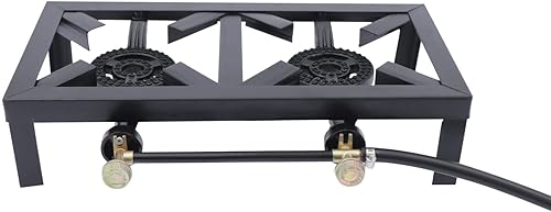 Miniatura 5 de Estufa de gas portátil de doble quemador para exteriores, con manguera reguladora ajustable de 0-20 psi, estufa de picnic para campamento al aire