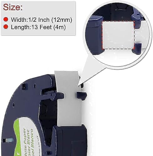 Miniatura 5 de 5 papeles + 4 cintas de etiquetas compatibles de plástico para repuestos Dymo 91330 91331 0.472 in x 13.1 ft 12 x 13 cinta blanca funciona con