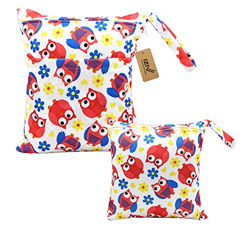iZiv 2 Paquete Bebé Prueba de Agua Reutilizable Wet Dry Bag, Bolsas para Pañales, Reutilizable Impermeable Lavable Suspender Grandes Organizador Doble Cremallera Impresión Bolsa de Pañales
