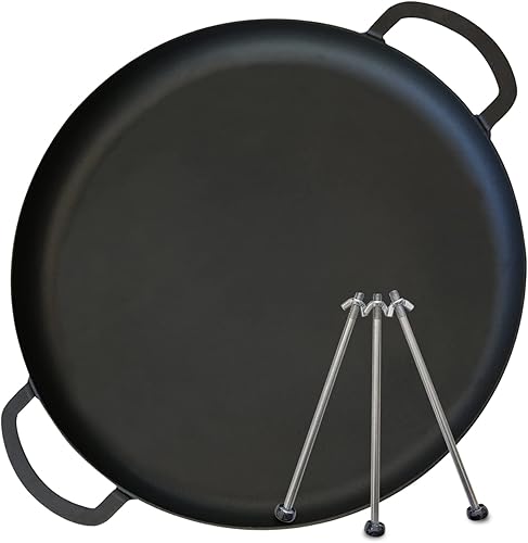 Parrilla coreana de barbacoa de 15 pulgadas, sartén de paella de acero al carbono pre-sazonada, parrilla de camping para estufa plana con 3 patas