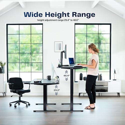 Image of VIVO Black 60 x 30 in Standing Desk, DESK-KIT-1B6BP-30 | Electric, Holds 220 lbs, Sit Stand, Height Adjustable, Extra Deep Full-Size Mouse Pad, Memory Presets, 1B Series, Black Frame