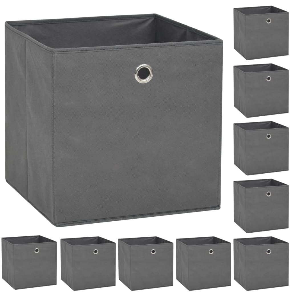 Vidaxl Grey Storage Boxes 10 Pcs, Storage Chest For Bedroom Living Room, Storage Bin For Scarf Sock Underwear, Toy Box, Non-Woven Fabric