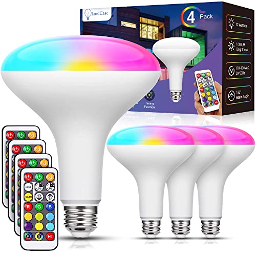 Jandcase Color Changing Flood Light Bulbs[4 Pack] Br40 Color Light Bulb With Remote，15W Equivalent 120W，Multi-Color Recessed Light Bulb 1500Lm，E26 Led Light Bulb For Christmas，Party，E-Gaming Room #TOP19