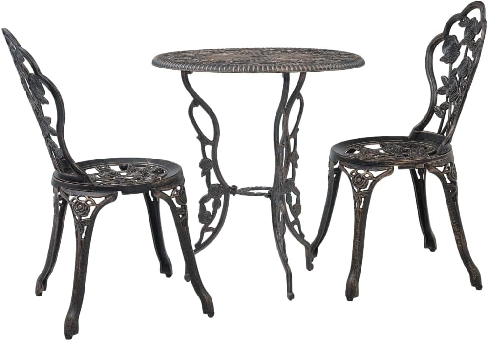 vidaXL Patio Bistro Table and Chair 3 Piece, Garden Table and Chair for Backyard, Bistro Table Set for Park Yard Front Porch Furniture, Cast Aluminum White