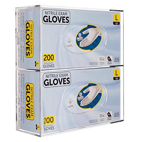 KOEMEHR Handschuhspender (für 2 Boxen) - Acryl Wandhalterung für Einmalhandschuhe & Einweghandschuhe aus Nitril, Latex, Vinyl - Handschuhe Halterung & Wandhalter für Küche, Labor, Transparent
