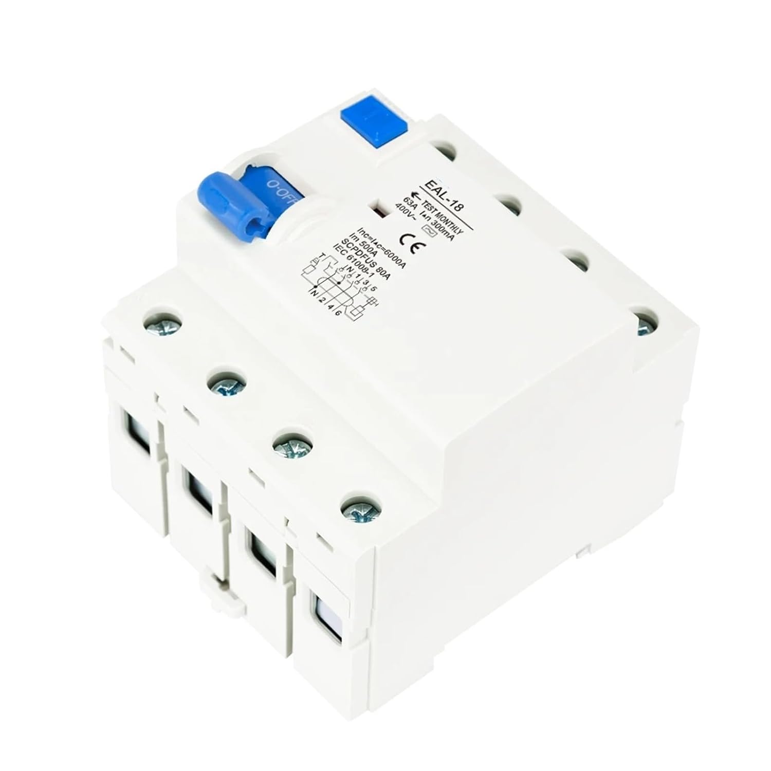 2P 4P 10/30/100/300mA Type AC RCCB RCD ELCB Electromagnetic Residual Current Circuit Breaker Differential Safety Switch(10mA,4P 10A)